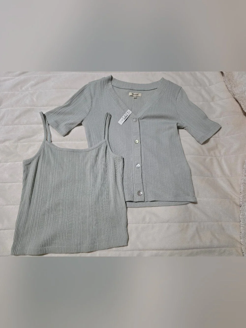 NWT Madewell Light Sage Ribbed Camisole & Button Cardigan Set - Size XS